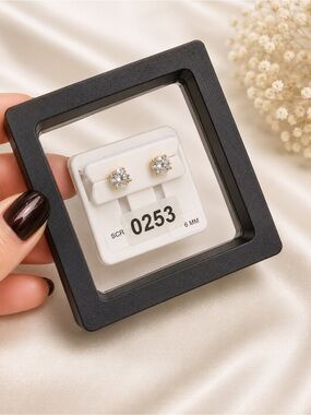 S925 Goldtone Cz Stud Earrings - Sparkling Clear 6mm (good for everyday use)